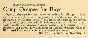 1906 Ad Camp Ossipee Boys Massachusetts Boston Summer - ORIGINAL ADVERTISING CL9