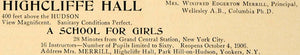 1906 Ad Highcliffe Hall School for Girls Yonkers NY - ORIGINAL ADVERTISING CL9