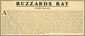 1906 Ad Buzzards Bay for Sale Real State Marion House - ORIGINAL ADVERTISING CL9
