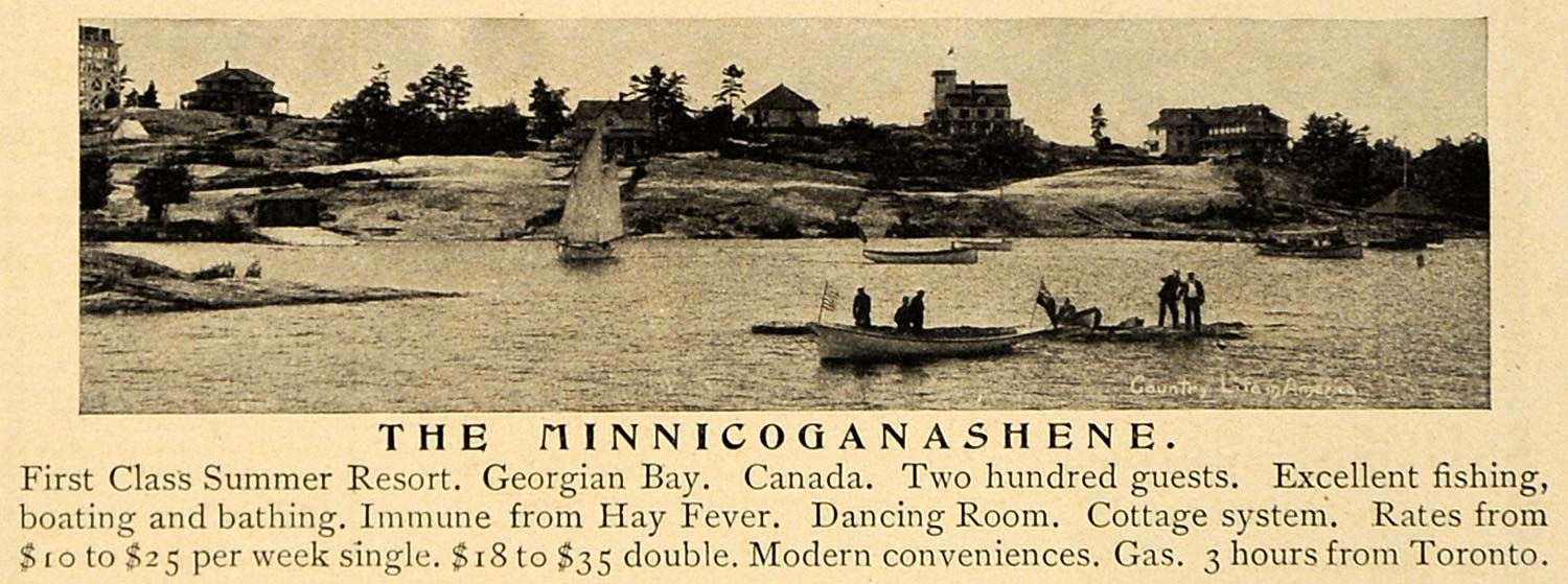 1906 Ad Minnicoganashene Summer Resort Canada Fishing - ORIGINAL ADVERTISING CL9