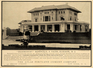 1906 Ad Atlas Portland Cement Ellencourt Residence NJ - ORIGINAL ADVERTISING CL9