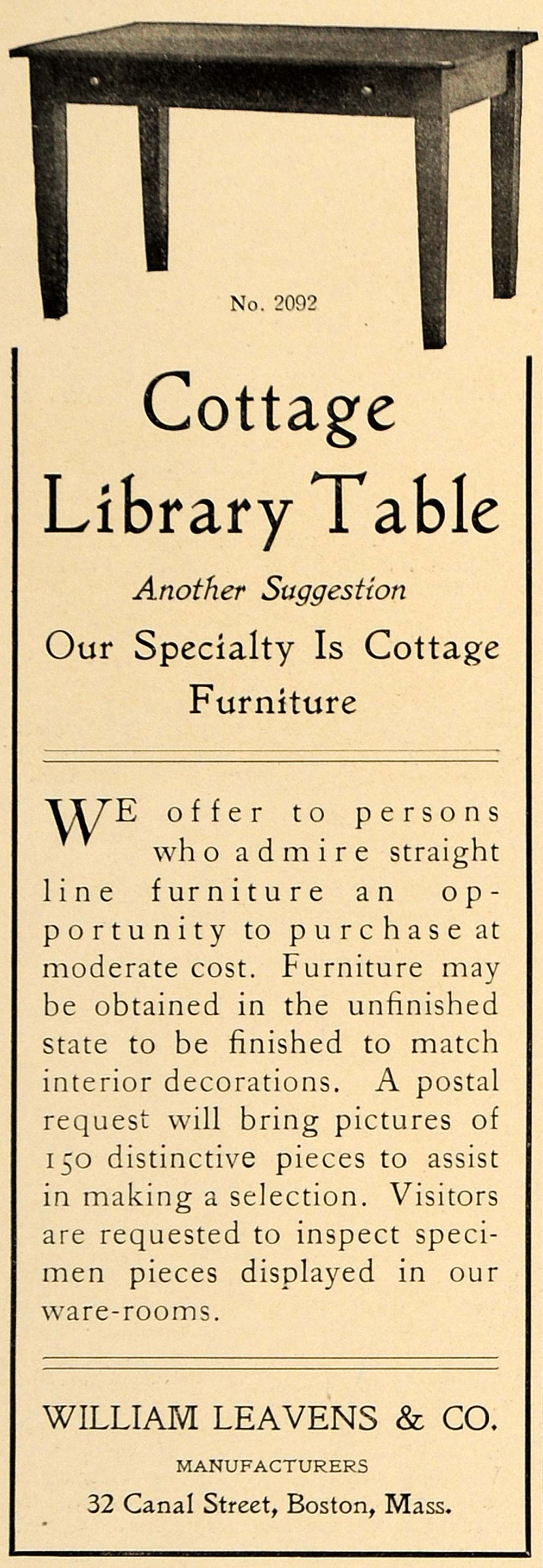 1906 Ad William Leaves Cottage Library Table Furniture - ORIGINAL CL9
