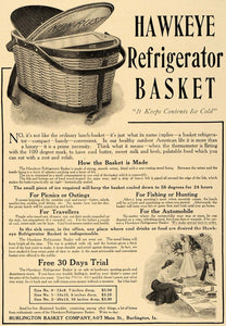 1906 Ad Hawkeye Refrigerator Rattan Lunch Basket Ice - ORIGINAL ADVERTISING CL9
