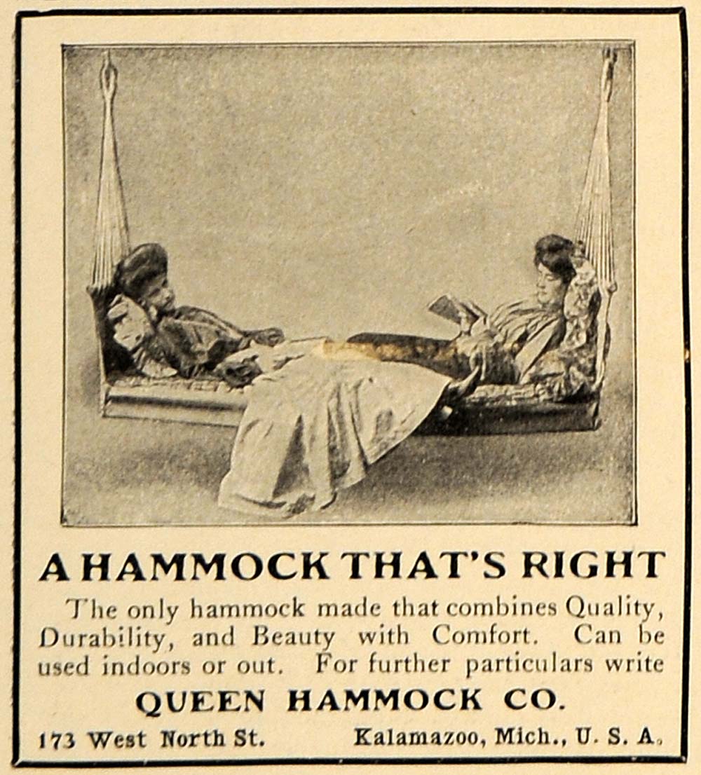 1906 Ad Queen Hammock Kalamazoo Michigan Home Decor - ORIGINAL ADVERTISING CL9