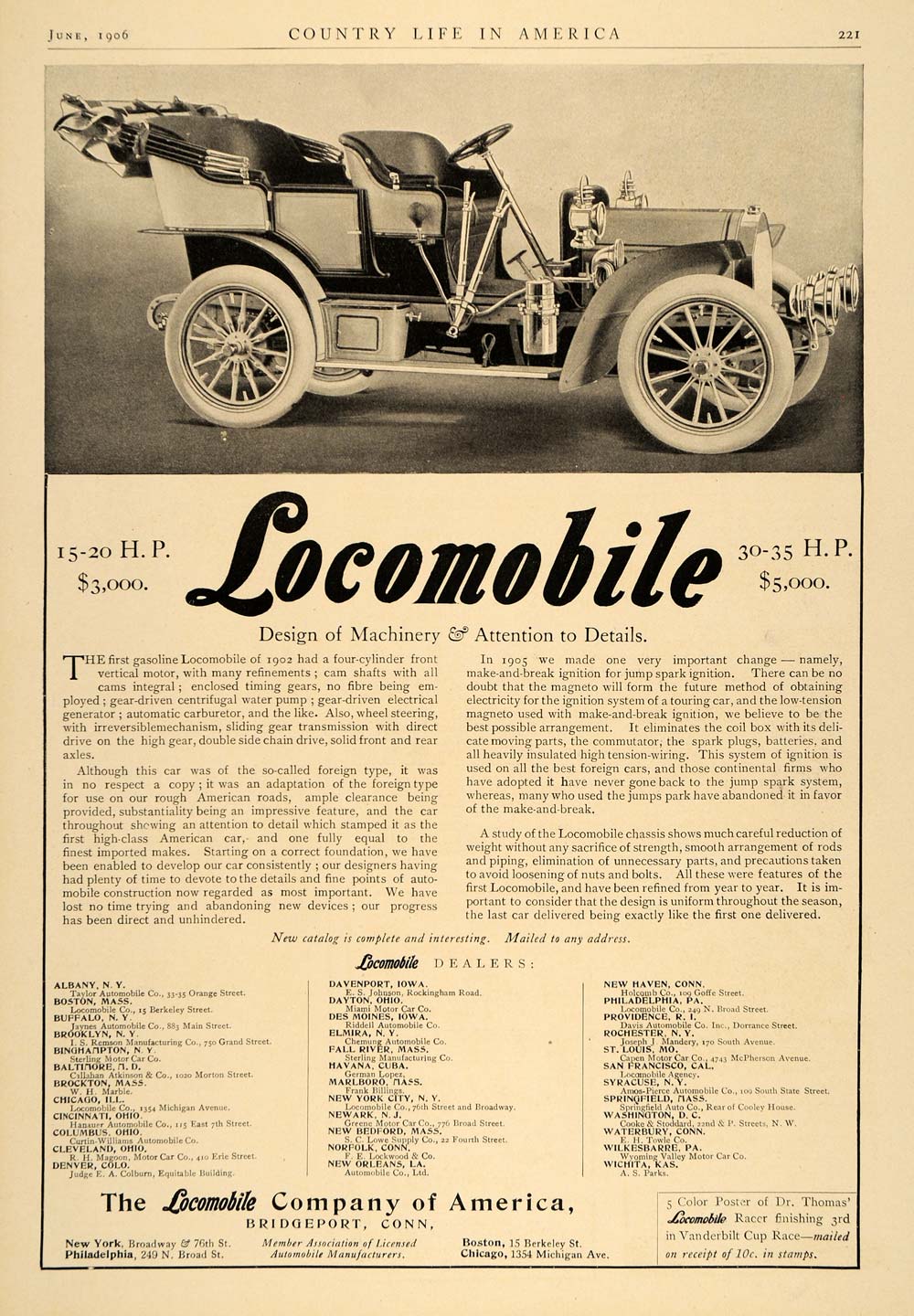 1906 Ad Locomobile America Gasoline Automobile 15-20 HP - ORIGINAL CL9