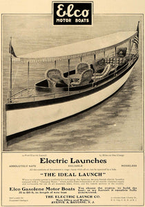 1906 Ad Electric Launch Elco Gasolene Motor Boats Sail - ORIGINAL CL9
