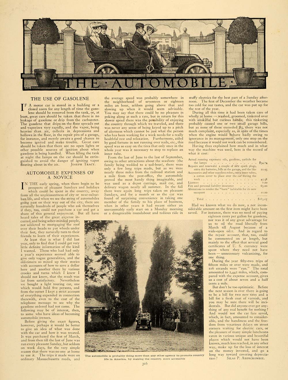 1909 Article Car Use & Expenses for Novices Abercrombie - ORIGINAL CL9