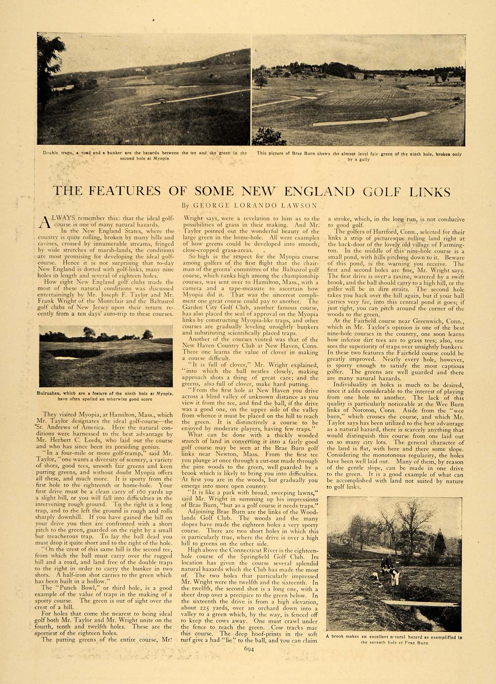 1907 Article New England Golf Link Features G.L. Lawson - ORIGINAL CL9