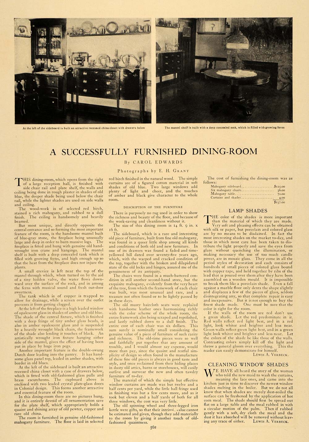 1907 Article Furnished Dining Room Success C. Edwards - ORIGINAL CL9