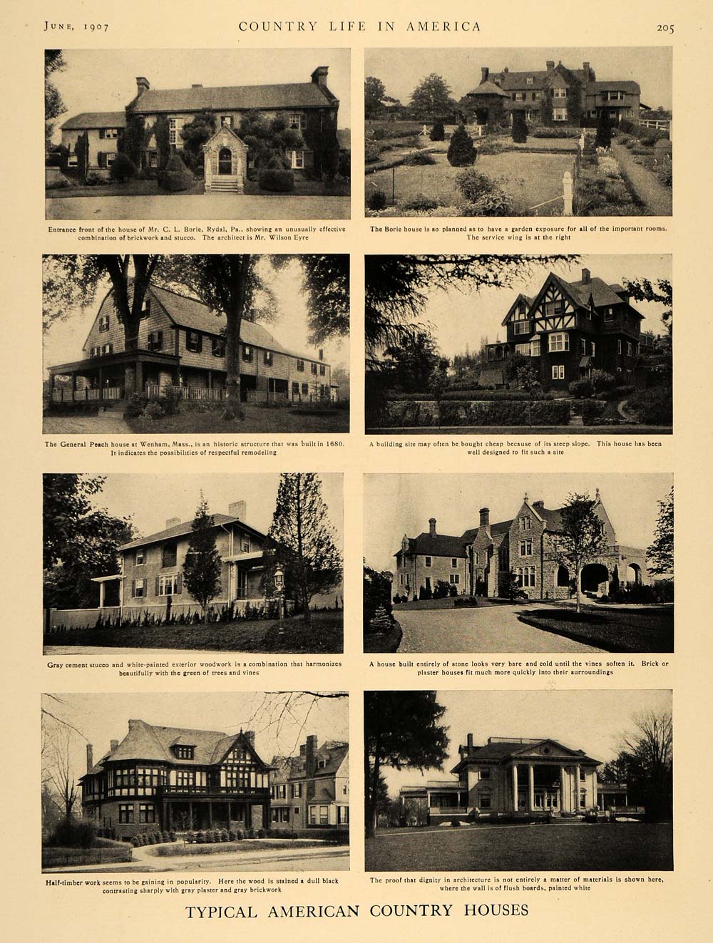 1907 Print Typical Country American Homes Architecture ORIGINAL HISTORIC CL9