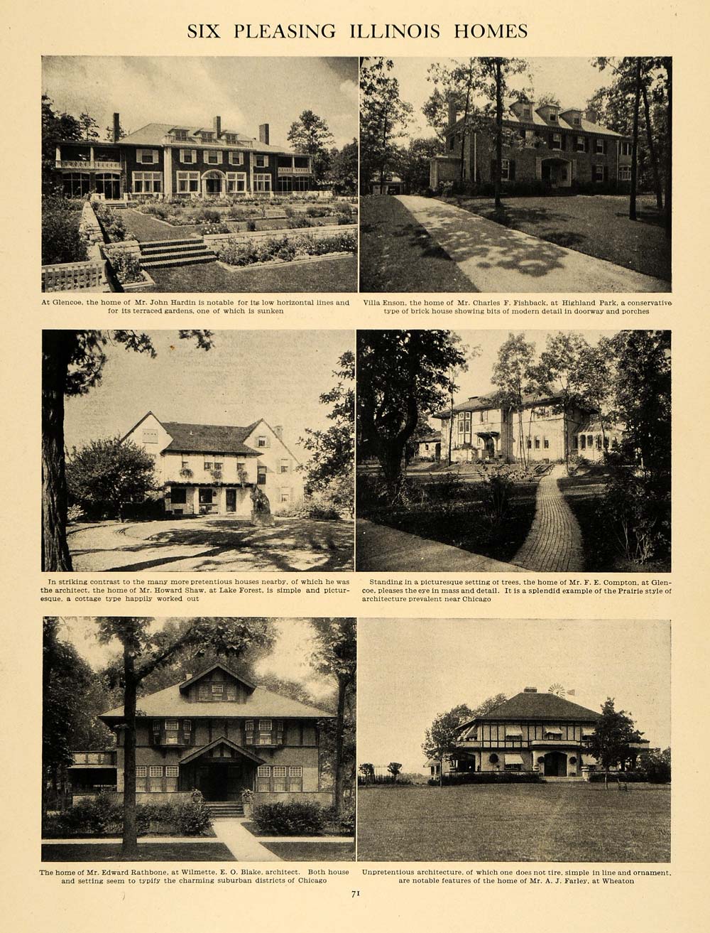 1913 Print Illinois Homes Shaw Lake Forest Compton - ORIGINAL HISTORIC ...