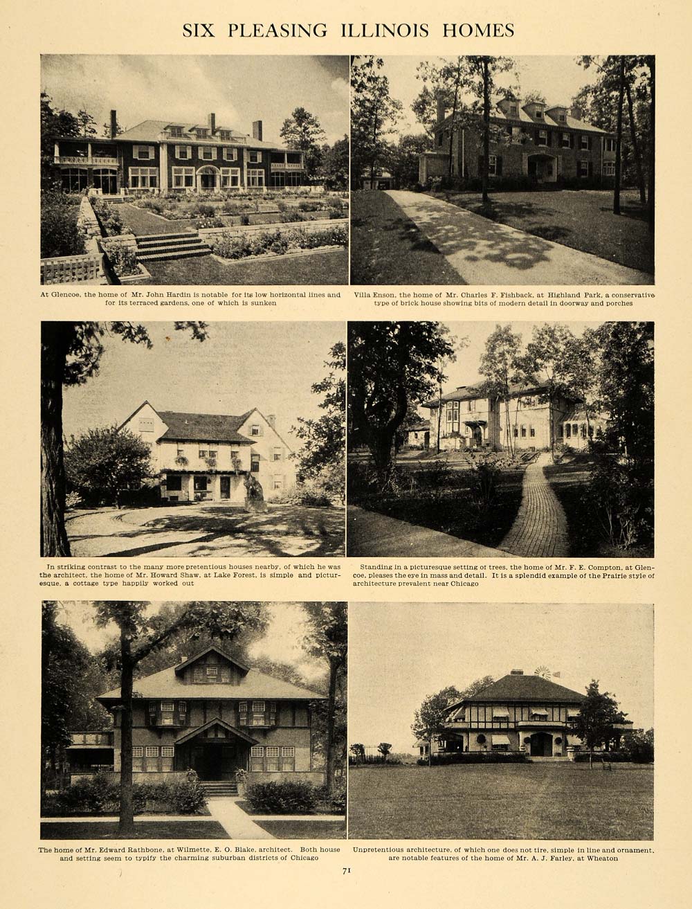 1913 Print Illinois Homes Shaw Lake Forest Compton - ORIGINAL HISTORIC IMAGE CL9