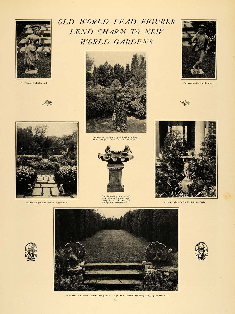 1925 Print Garden Statues Birdbaths Landscape Decor - ORIGINAL HISTORIC CL9