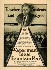 1906 Ad L. E. Waterman Fountain Pen Students Teachers - ORIGINAL ADVERTISING CL9
