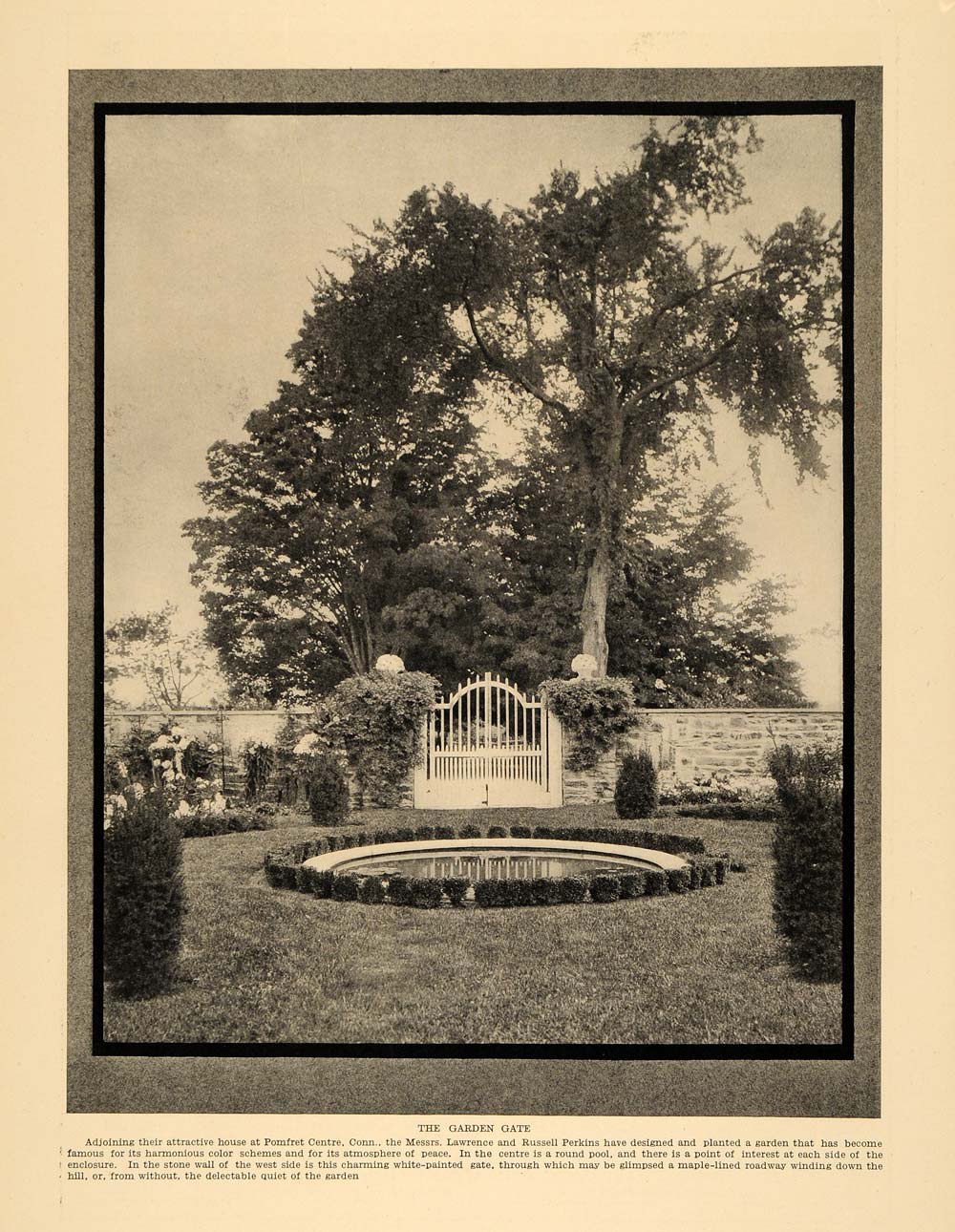 1913 Print Lawrence Russell Perkins Gate and Garden - ORIGINAL HISTORIC CL9