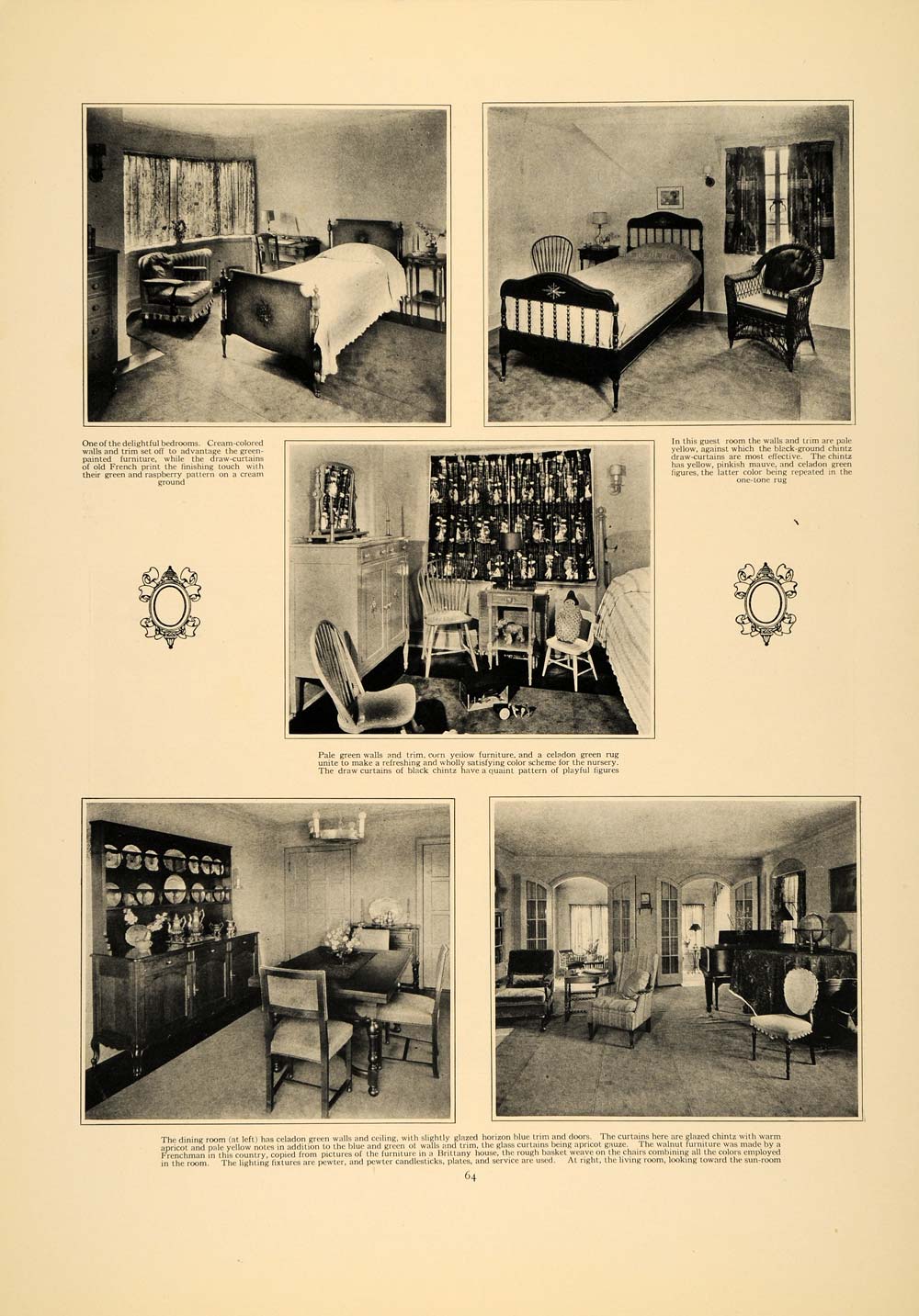 1924 Print Little Rooms Inside House Ethel Reeve Furniture Mattie Edwards CLA1