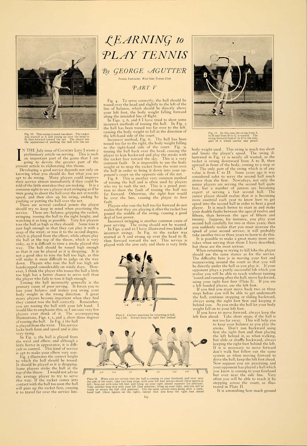 1924 Article Tennis Game Swing George Agutter Instructor Sport Ball Racket CLA1