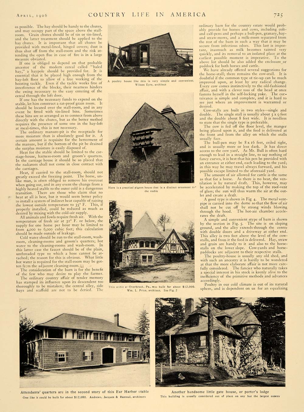 1906 Article American East Coast Stables Outbuildings Architecture CLA1
