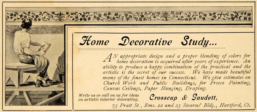 1899 Ad Crosscup & Gaudett Interior Decorators Designer 75 Pratt St Hartford CM1