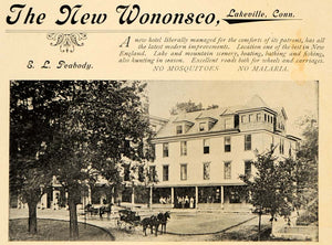 1899 Ad Wononsco Lakeville Connecticut Hotel E. L. Peabody Malaria New CM1