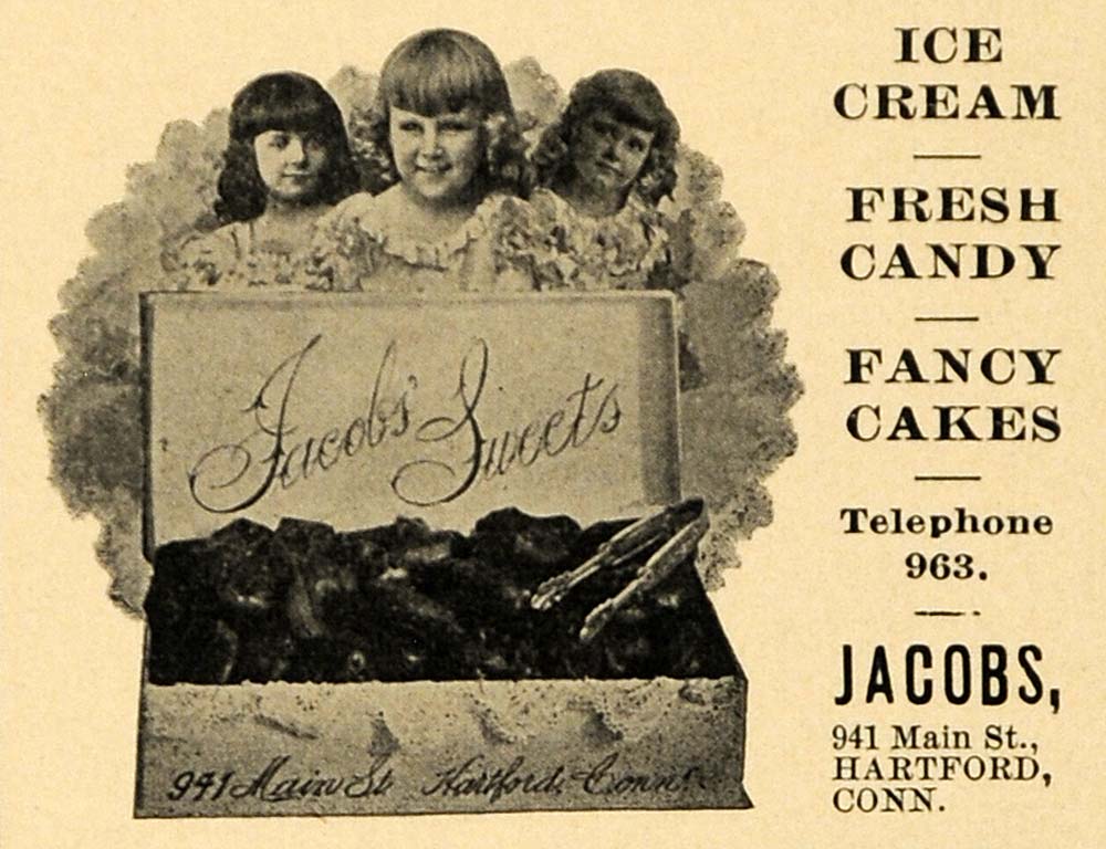 1899 Ad Jacobs Sweets 941 Main St Hartford Conn Candy Cakes Ice Cream CM1