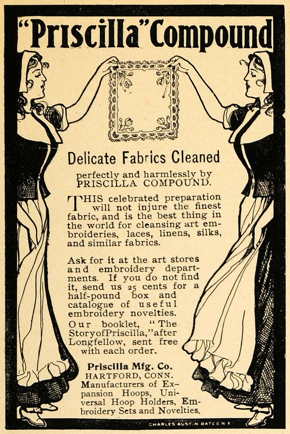 1900 Ad Priscilla Manufacturing Company Compound Fabric Charles Austin Bates CM1