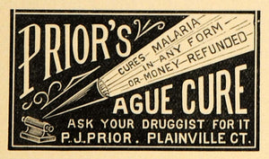 1900 Ad P J Prior Ague Malaria Medical Cure Remedy Drug Plainville CM1