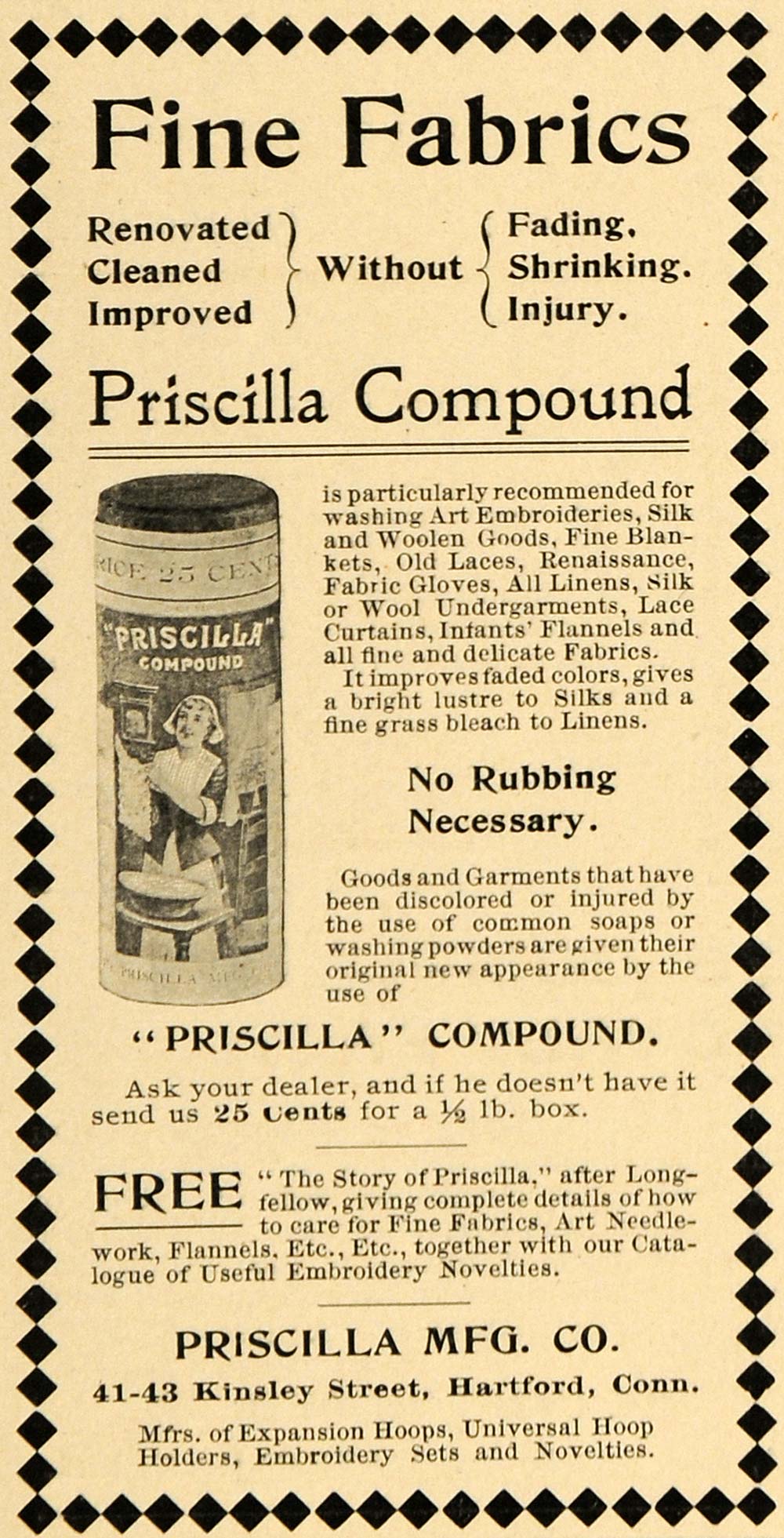 1900 Ad Priscilla Manufacturing Compound Soap Cleaner 43 Kinsley St Harford CM1