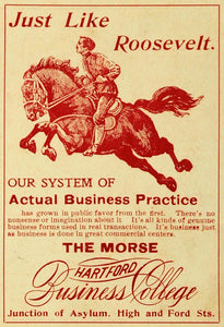 1899 Ad Morse Hartford Business College Asylum High Ford St Horse Roosevelt CM1