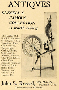 1899 Ad John S Russell Antique Spinning Wheel Thread 1238 Main St Hartford CM1