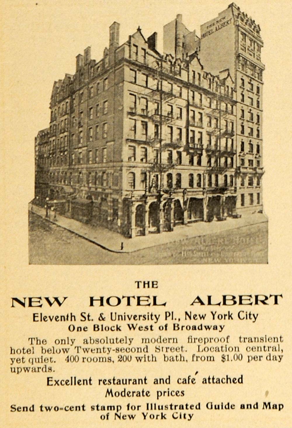 1908 Ad Hotel Lodging Albert 11 Street New York City Rock Roll Restaurant CM1