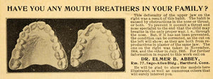 1908 Ad Dr Elmer B Abbey Sage-Allen Bldg Hartford Ct Mouth Model Teeth Jaw CM1