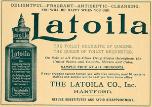 1904 Ad Latoila Queen Toilet Requisites Cleaning Antiseptic Bottle Shampoo CM1