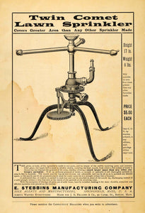1899 Ad Twin Comet Lawn Stationary Sprinkler Hose Watering Device E Stebbins CM1