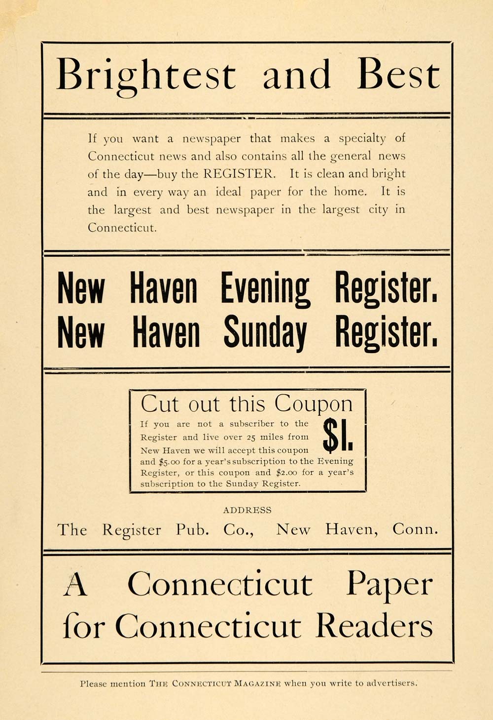 1899 Ad New Haven Ct Paper Register Pub Periodical Newspaper Press CM1