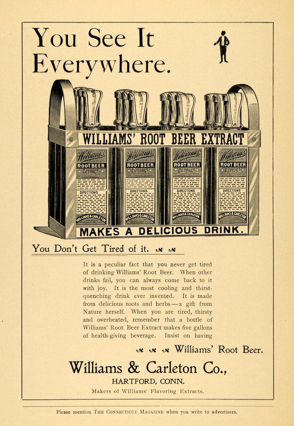 1899 Ad Root Beer Extract Soda Beverage Drink Williams Carleton Hartford Ct CM1 - Period Paper
