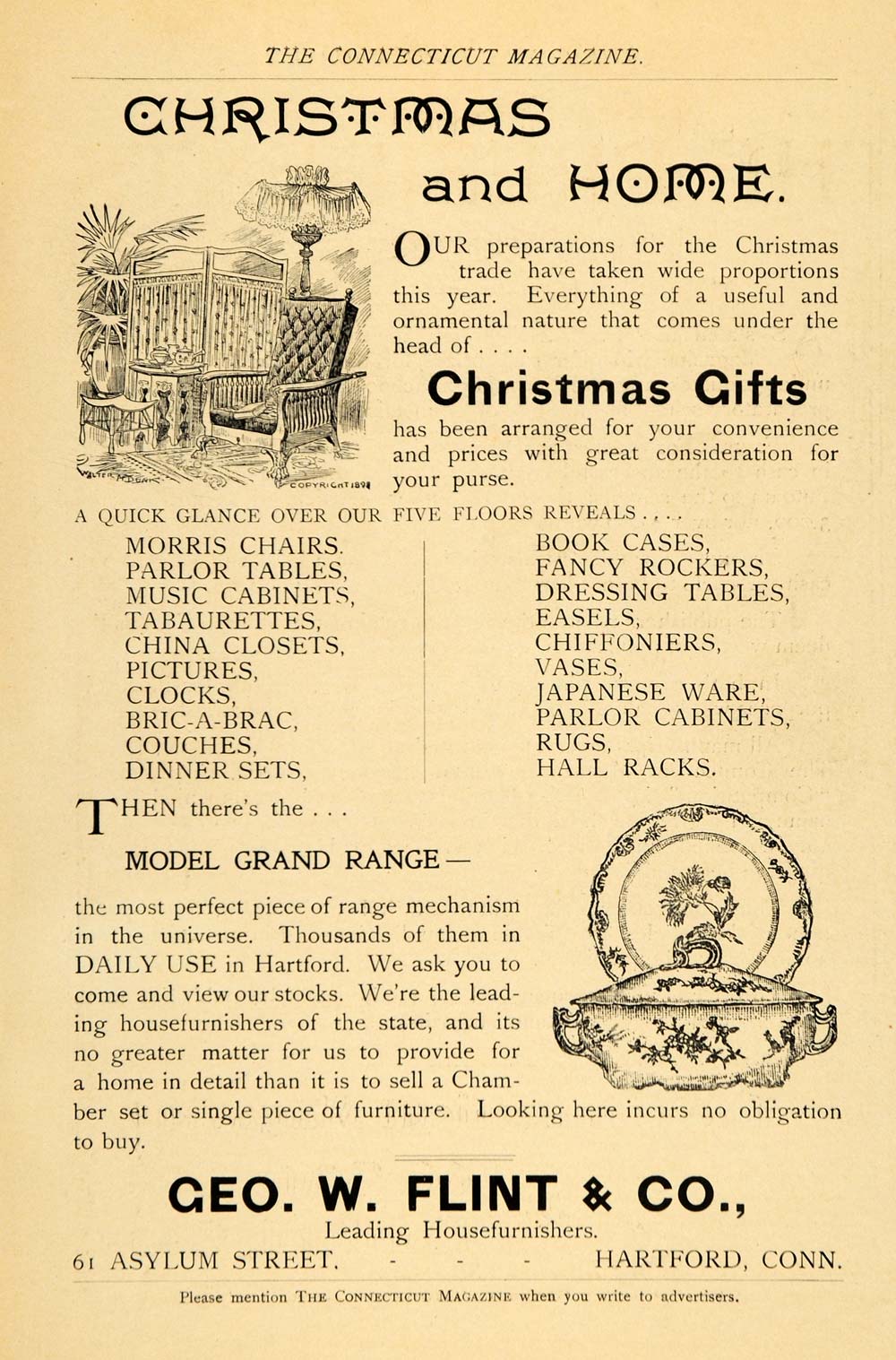 1899 Ad Housefurnishers Geo W Flint Furniture Christmas Home Walter Dunk CM1