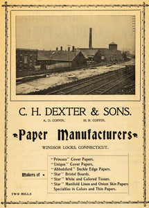 1908 Ad C H Dexter Paper Linen Mfg Mills Coffin Railroad Track Windsor Locks CM1