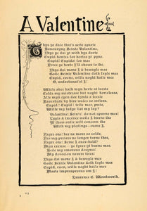 1899 Print Writer Laurence C. Woodworth Romance Valentine Poem Cupid Old CM1