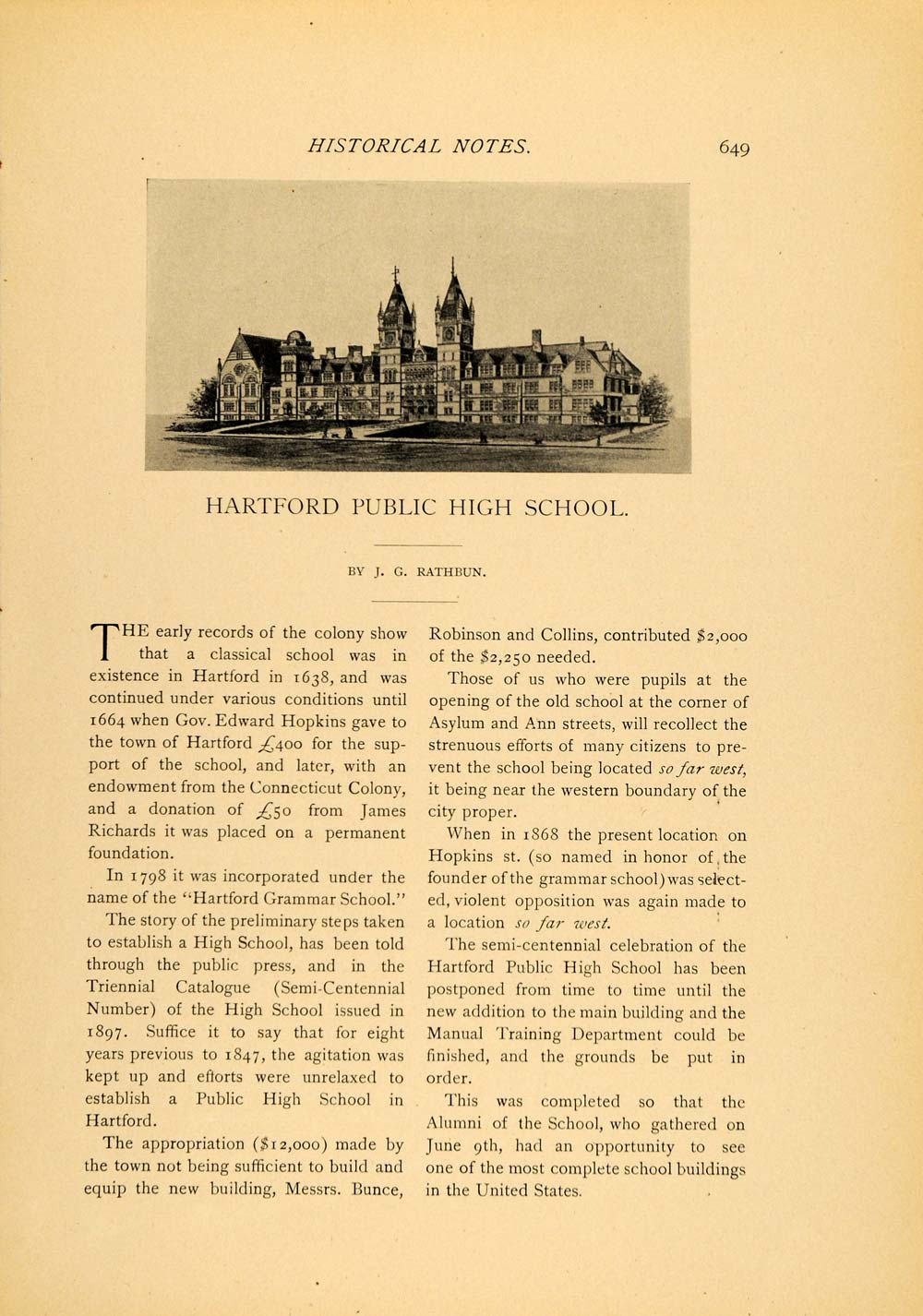 1899 Article J. G. Rathbun Hartford Public Grammar High School CM1