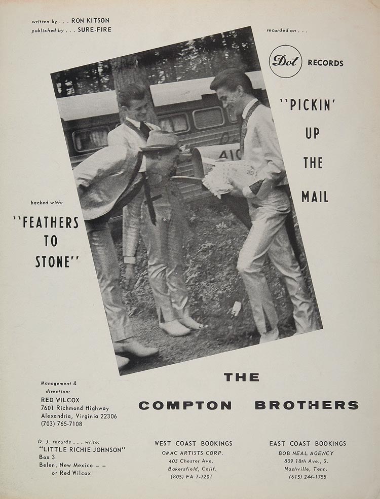 1966 Ad Compton Brothers Country Music Band Red Wilcox - ORIGINAL CML