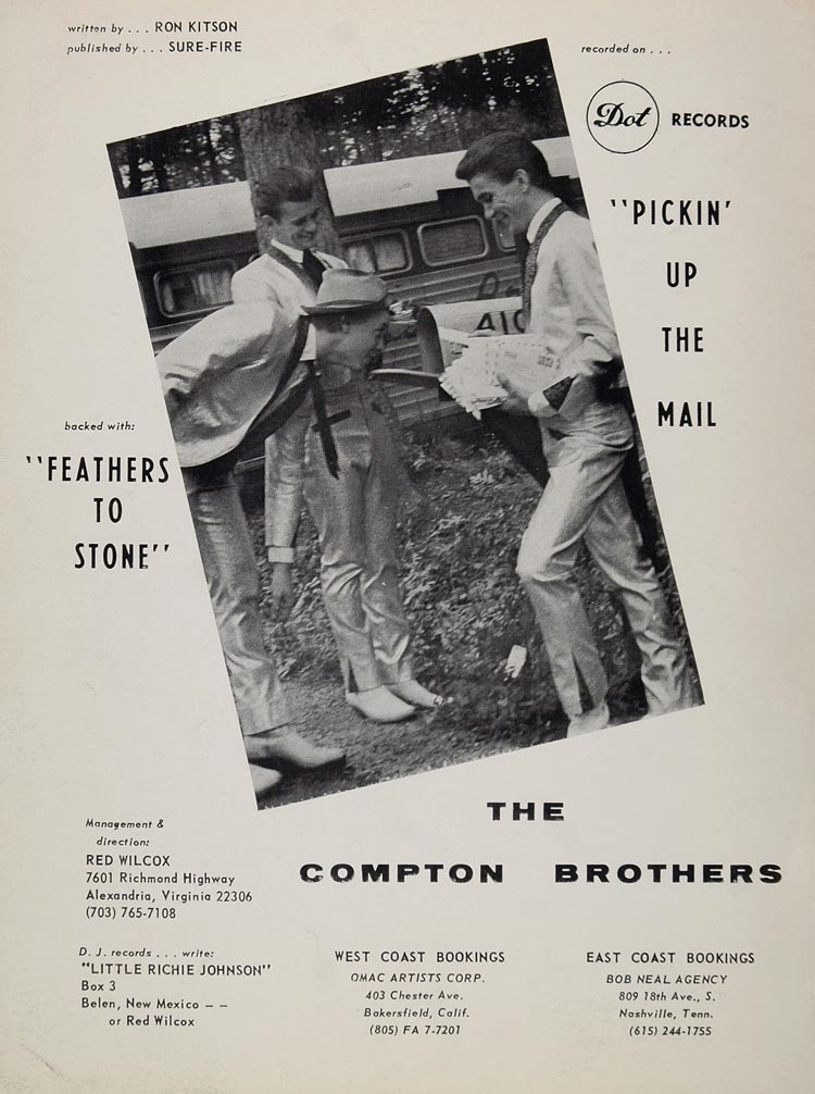 1967 Ad Compton Brothers Country Music Mail Mailbox - ORIGINAL CML
