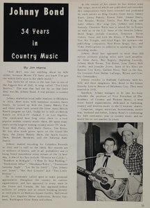 1967 Article Johnny Bond Country Music Columbia Records - ORIGINAL CML