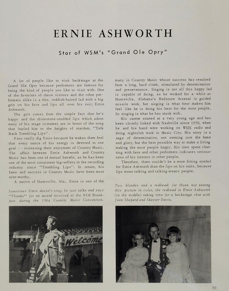 1967 Article Ernie Ashworth Country Music Opry Star - ORIGINAL CML