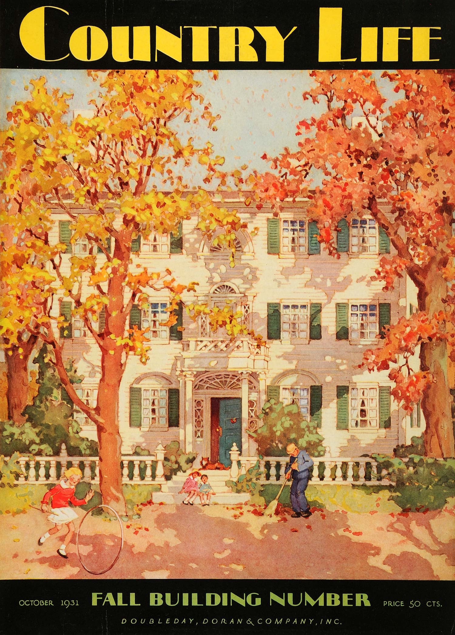 1931 Cover Country Life American Home Colorful Fall Leaves Children Hula COL2