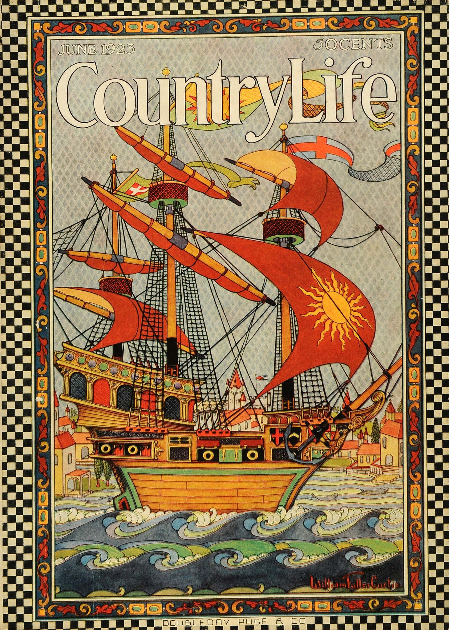 1923 Cover Country Life Ancient War Ship Battleship William Fuller Curtis COL2 - Period Paper
