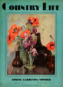 1930 Cover Country Life Poppy Flowers Purple Iris Glass Vases Spring COL2