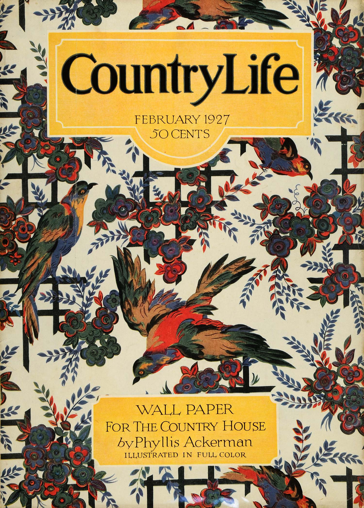 1927 Cover Country Life Birds Flowers Floral Botanical Phyllis Ackerman Art COL2