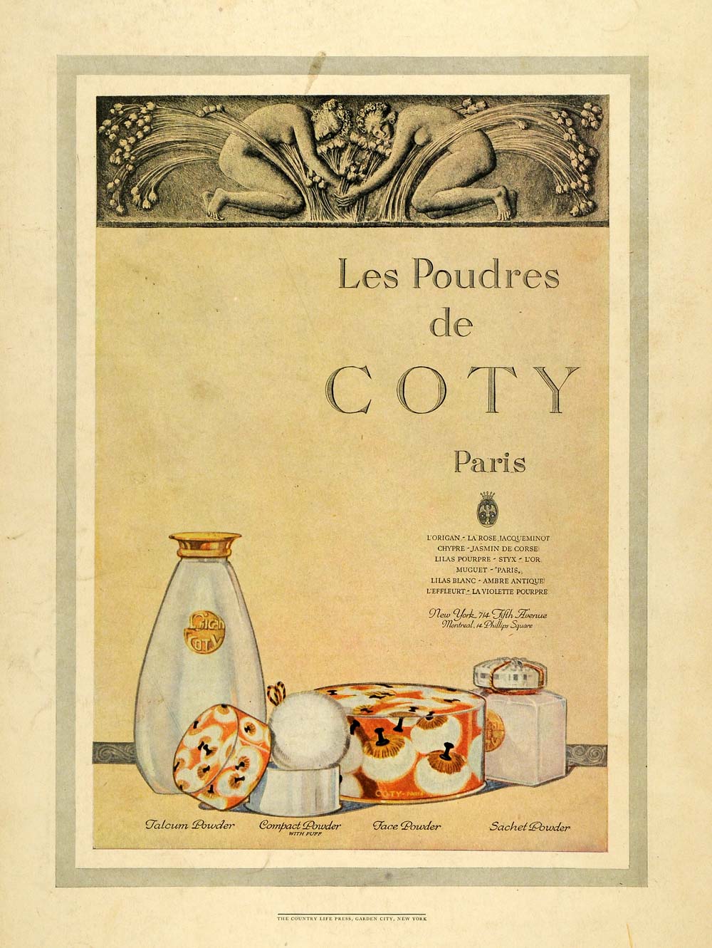 1922 Ad Talcom Compact Face Powder Sachet Coty Paris Toiletries Cosmetics COL2