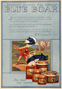 1924 Ad American Tobacco Blue Boar Chew Pipe Cigarettes Smoking Hunting COL2